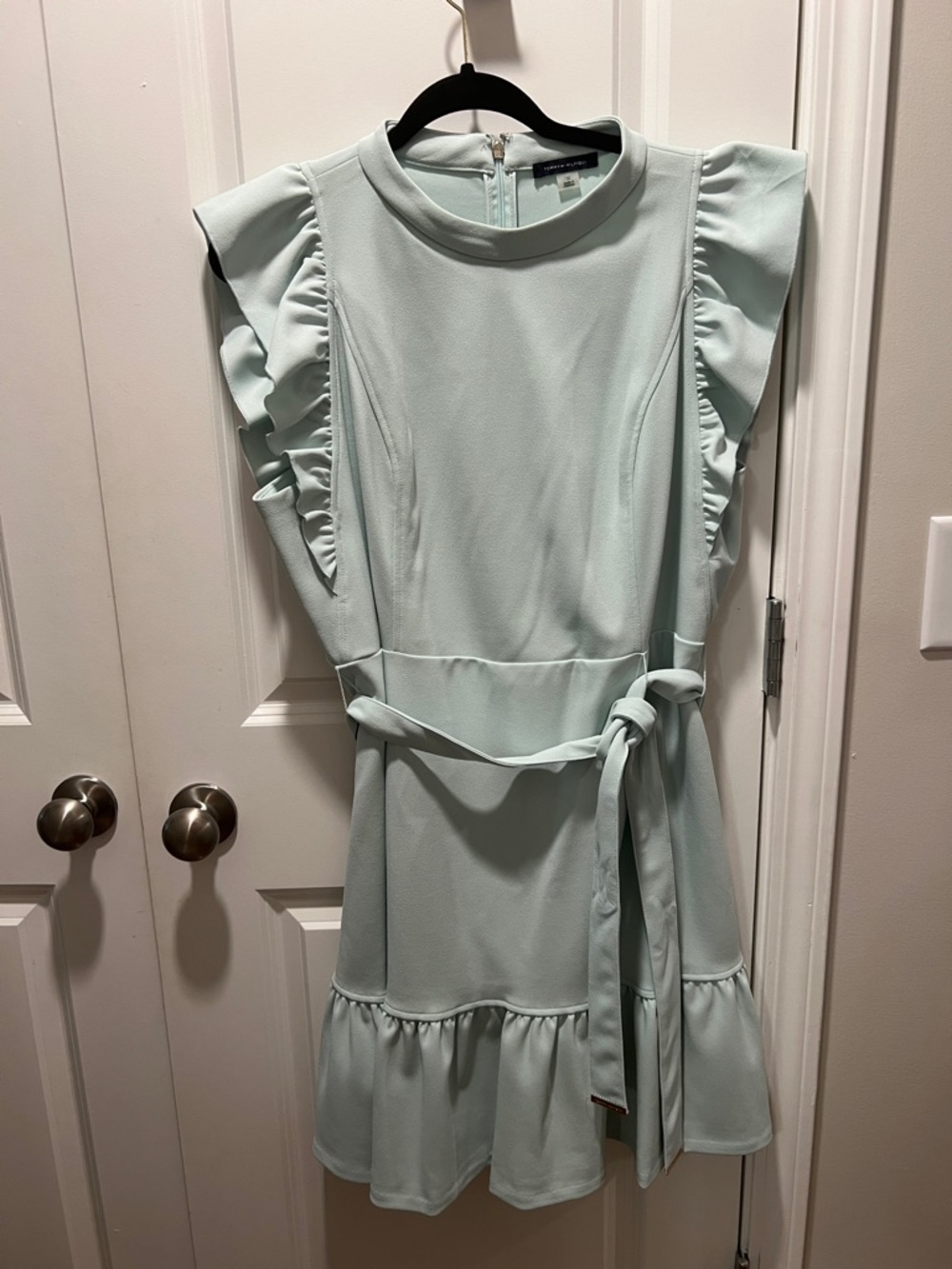 Tommy Hilfiger Mint Green Ruffle Sleeve Belted Dress